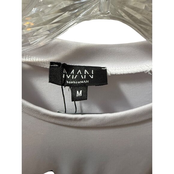 BoohooMAN White & Black Long Sleeve Graphic Mesh Oversized Shirt - Size M - Picture 6 of 8